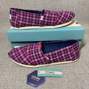 NWB! TOMS Womens Alpargata Loafer Flat Pink Multi Checked Plaid Size 8